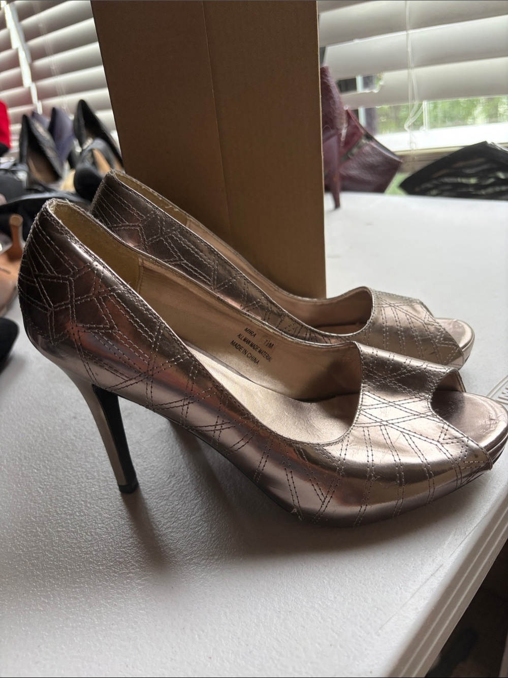 Metallic Rose Gold Peep-Toe High Heels